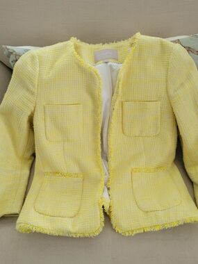 Banana Republic Summer Yellow Tweed Frayed-Edge Blazer